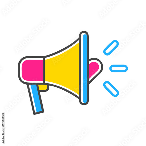 Colorful megaphone icon in flat design style with sound waves  
