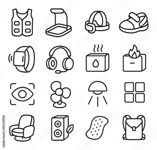 Home appliances linear style icon collection. household and electronic device set