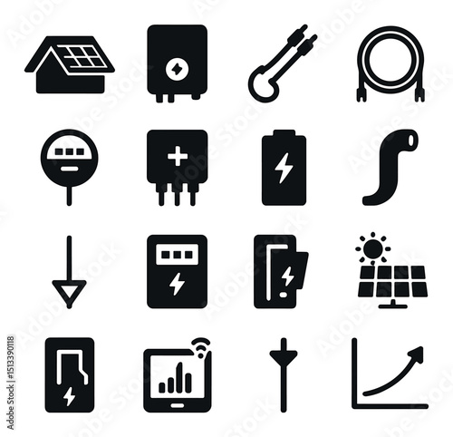 Renewable energy silhouette icon collection for eco-friendly power and sustainability projects