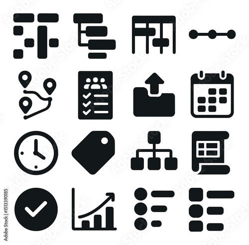Project management icon collection with silhouette style. planning and organization set