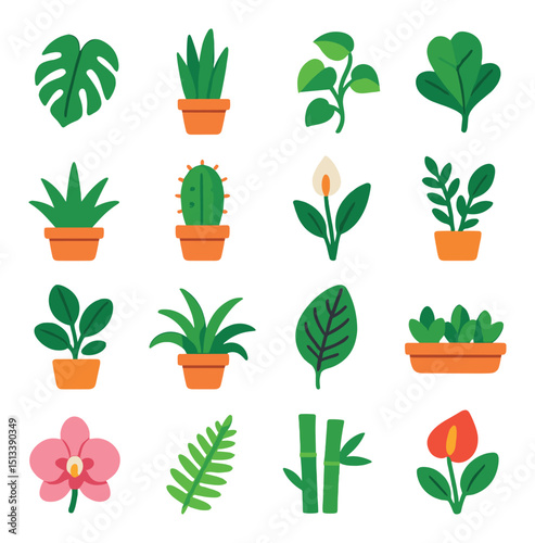 Nature and gardening flat icon collection. plant care and horticulture symbols set