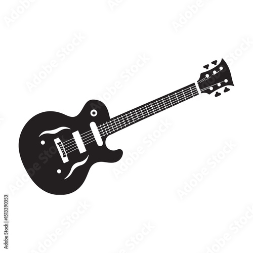 Guitar black color on isolated white background