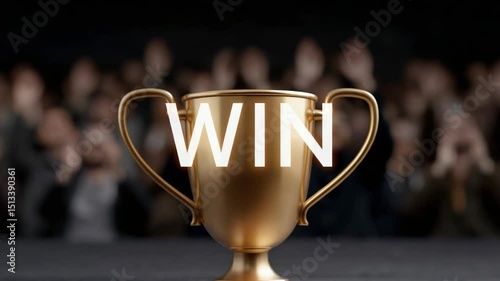 A trophy and text symbolizing victory, life achievement, self-reward, and the celebration of success and triumph. photo
