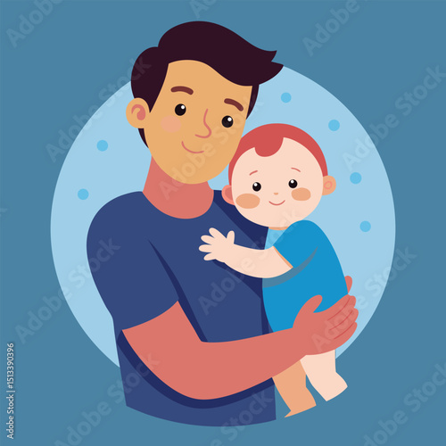 Baby hugging dads finger sweet bonding moment vector illustration