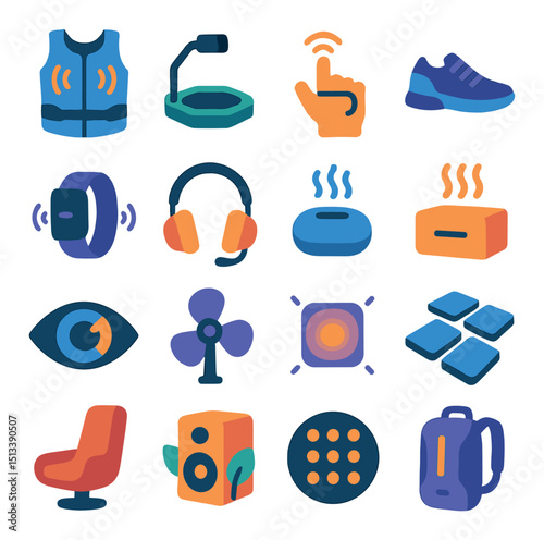 Technology gadgets flat icon collection: devices and innovation symbol set