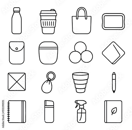 Eco-friendly product linear icon collection. sustainable lifestyle and zero waste set