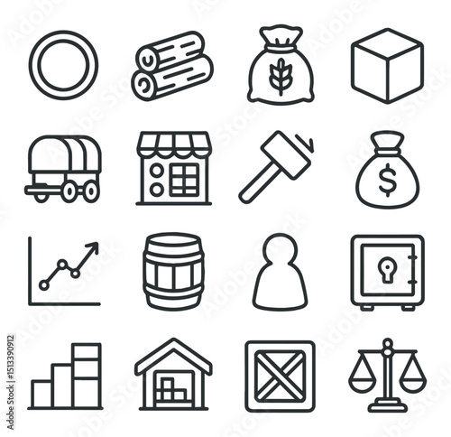 Lumberyard and farming flat icon collection. agriculture and supply chain icons