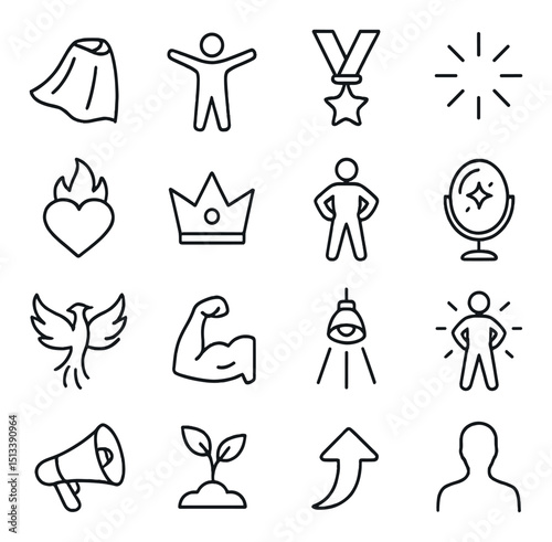 Leadership and goals linear style icon collection. achievement and motivation symbols