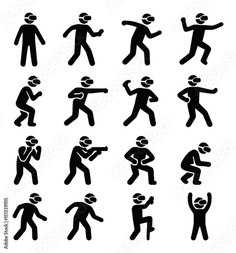 Virtual reality experience silhouette icon collection. gaming and vr headset symbols set