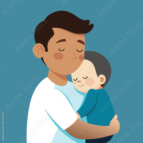 Baby sleeping on dads shoulder emotional family bond vector illustration