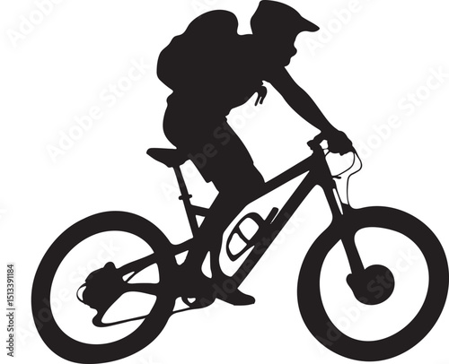 Silhouette of Mountain Biker with Backpack Riding on Trail Adventure in Outdoor Recreation, Sport, and Fitness