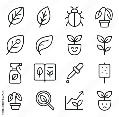 Gardening and nature linear icon collection for plant, botany, and horticulture enthusiasts