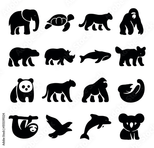 Animal silhouette icon collection for nature, wildlife enthusiasts - flat icon set