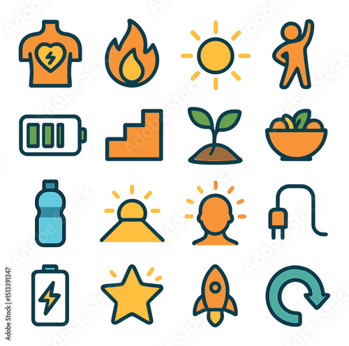 Fitness and health flat icon collection. wellness, exercise, lifestyle symbols set