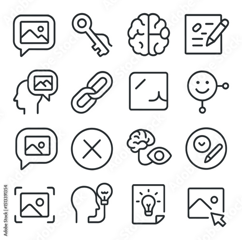 Business and innovation linear icon collection. creativity and idea symbols set