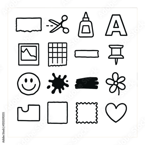 Office supplies linear style icon collection. stationery and desk essentials set