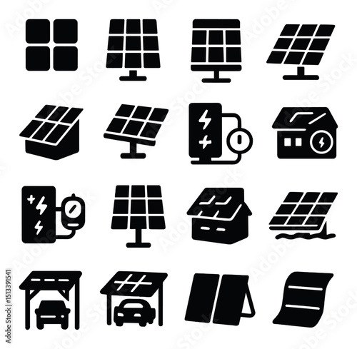 Renewable energy silhouette icon collection. solar, eco power and sustainable symbols
