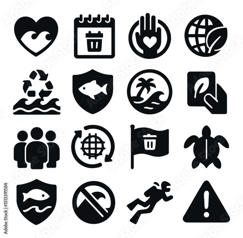 Environmental protection silhouette icon collection. eco-friendly and conservation symbols