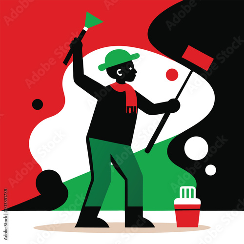 Black painter character creating a juneteenth mural artistic celebration vector illustration