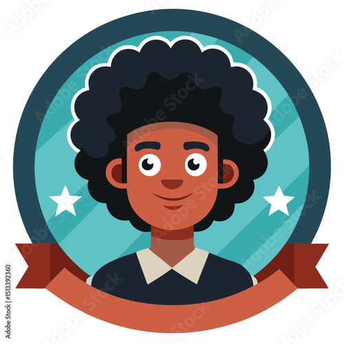 Cartoon avatar of confident black man with afro joyful character vector illustration
