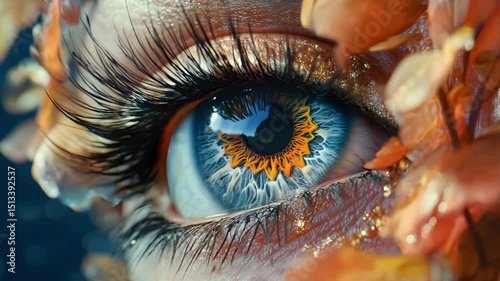 Vibrant Close-Up of Eye with Artistic Details. Video Generative AI.