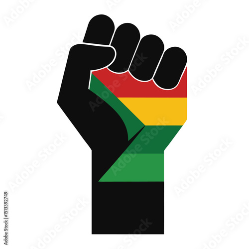 Black power fist with pan african colors symbol of unity and strength vector illustration