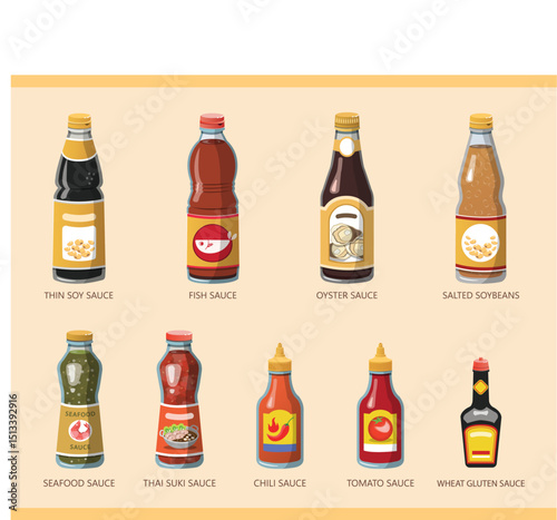 Thai seasoning sauce and dipping sauce bottle set.