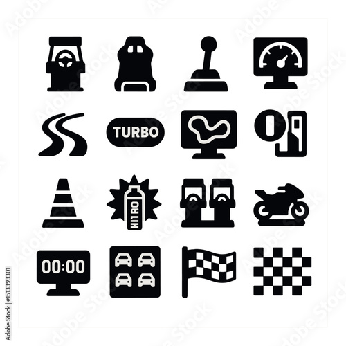 Racing and automotive linear icon collection. motorsport, speed, and car set