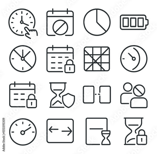 Time management linear style icon collection. clock, schedule, and efficiency set