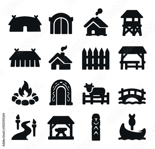 Camping and outdoor silhouette icon collection. adventure, nature, and wildlife designs