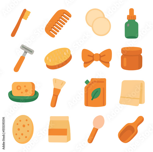 Beauty and personal care icon collection: flat style, grooming, wellness designs