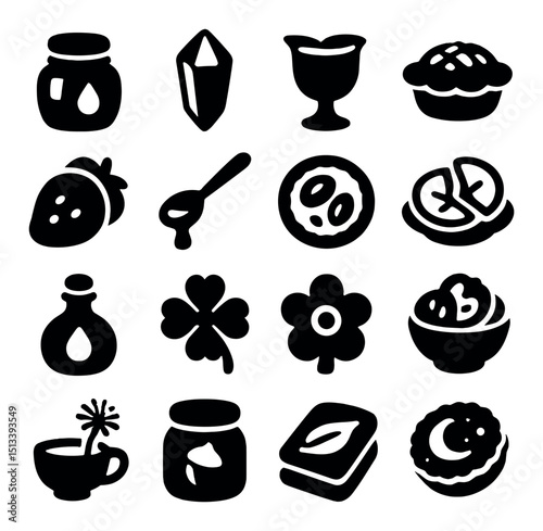 Food and beverage silhouette icon collection. dining and drink elements, flat style