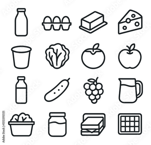 Food and drink linear icon collection for kitchen and culinary design essentials