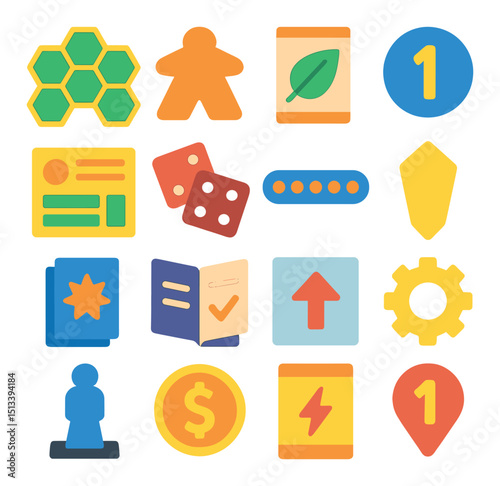 Board game flat icon collection: gaming, pieces, and strategy design elements