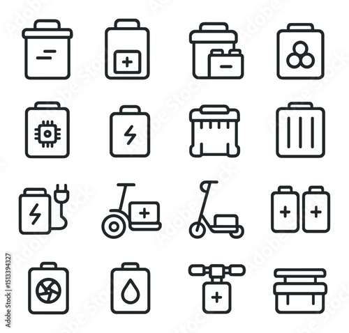 Battery and technology flat icon collection. energy and power themed set