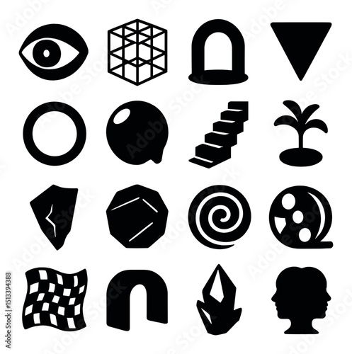Geometric and abstract silhouette icon collection. shapes and design elements set