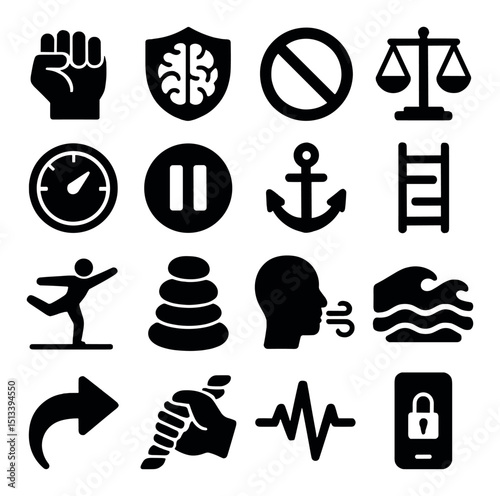 Security and safety icon collection in silhouette style. protection and shield symbols