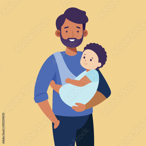 Dad Carrying Baby in a Sling Vector Illustration