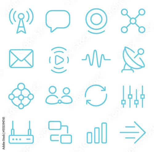 Technology and communication neon-style icon collection. digital and network symbols