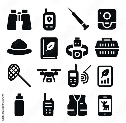 Wildlife and safari silhouette icon collection: nature, exploration, adventure symbols