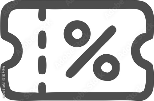 Handdrawn Outline Percentage Discount Coupon Icon with Perforation
