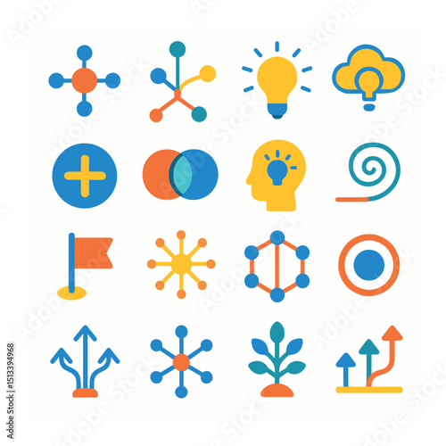 Business and marketing flat icon collection. strategy, growth, and innovation visuals