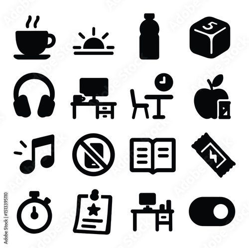 Essential silhouette icon collection for office and daily life. simple and modern designs