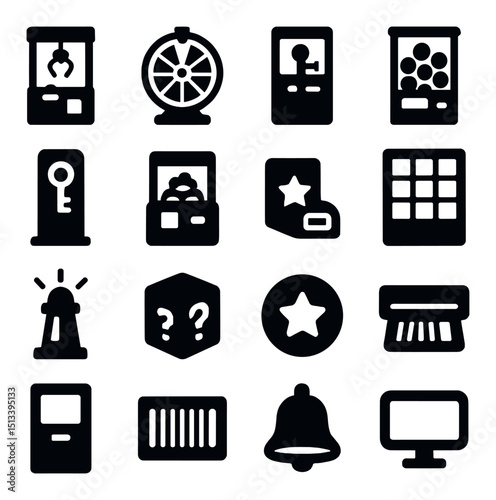 Arcade and gaming silhouette icon collection. entertainment and fun symbols set