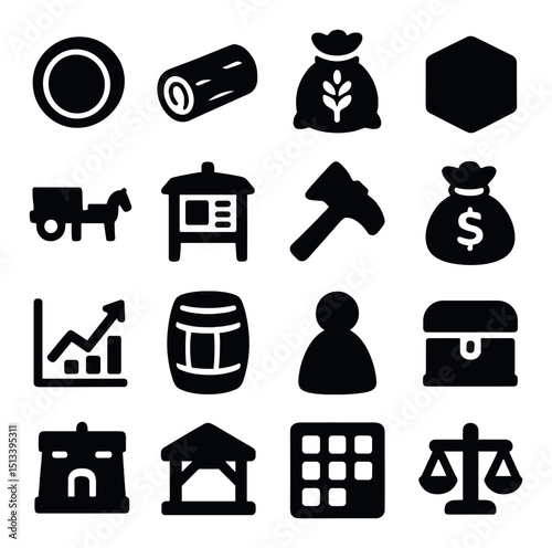 Farming and agriculture flat icon collection. farming tools and rural life set