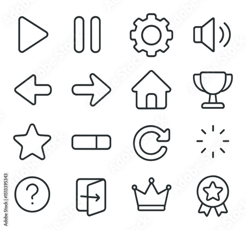 Media control icon collection in linear style. navigation and multimedia symbols set