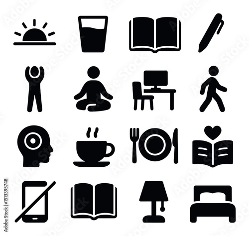 Lifestyle and wellness flat icon collection. health and relaxation symbols set