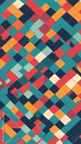 Abstract geometric pattern with colorful squares and retro design