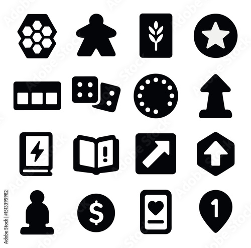 Board game and strategy icon collection in silhouette. gaming elements and pieces set