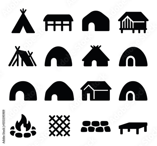 Camping and outdoor silhouette icons collection. nature and adventure design set